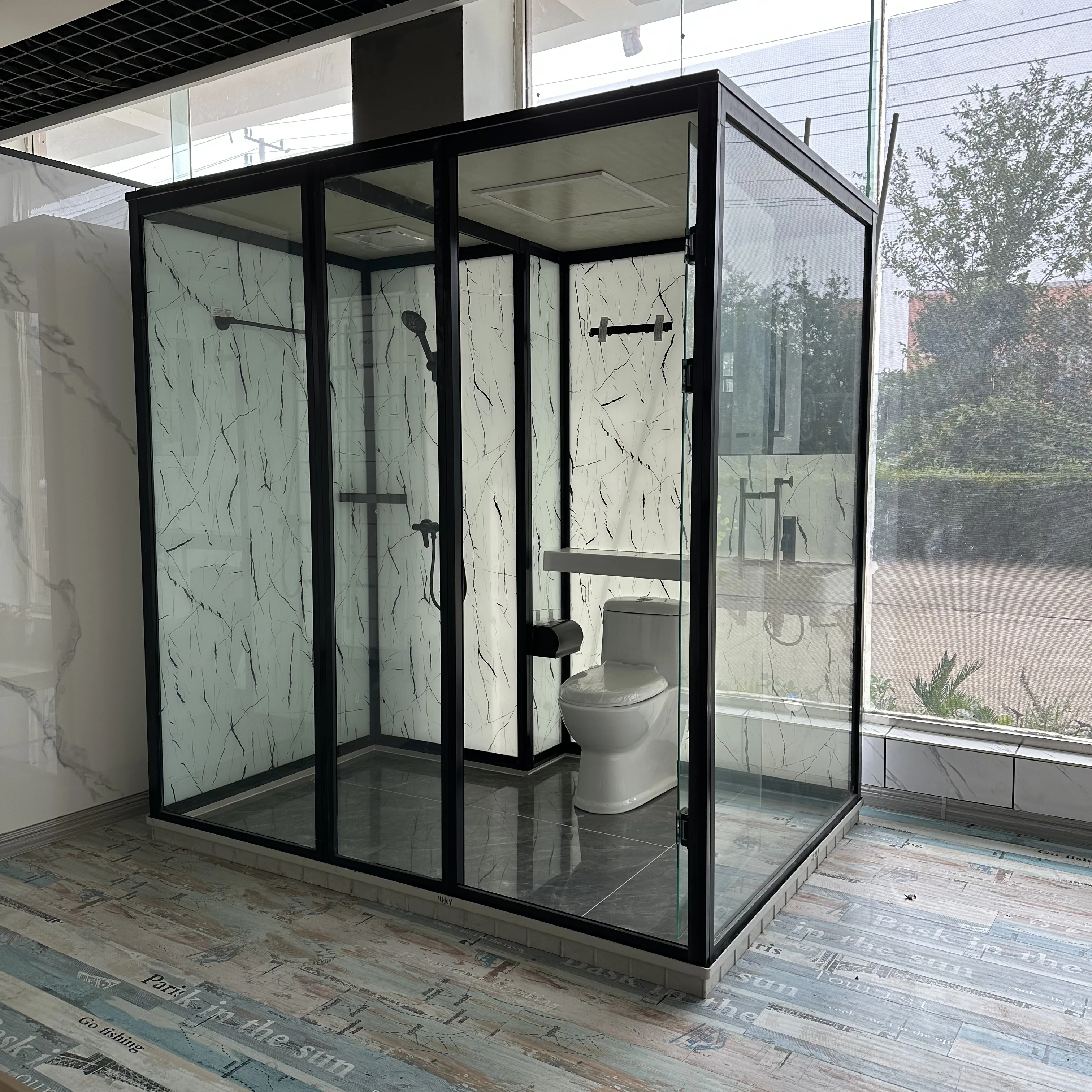 SMC Integrated All In One Aluminium Shower Bath For Sale Luxury Ultra Clear Glass Sliding Door Prefab Bathroom Pods