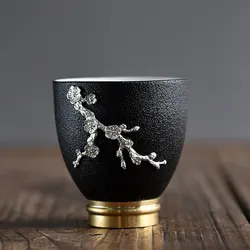 High-grade Small Tea Cup Frosted Black Gold Handle Tea Cup Sets Ceramic Fancy Wedding Gift Tea Cups China