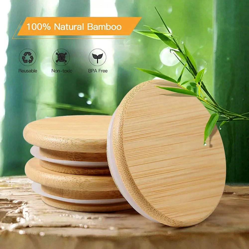 Custom Bamboo Lid Eco-friendly Reusable Round Seal Lid Drink Mason Jar Storage Cup Candle Jar Bamboo Lid With Seal Ring