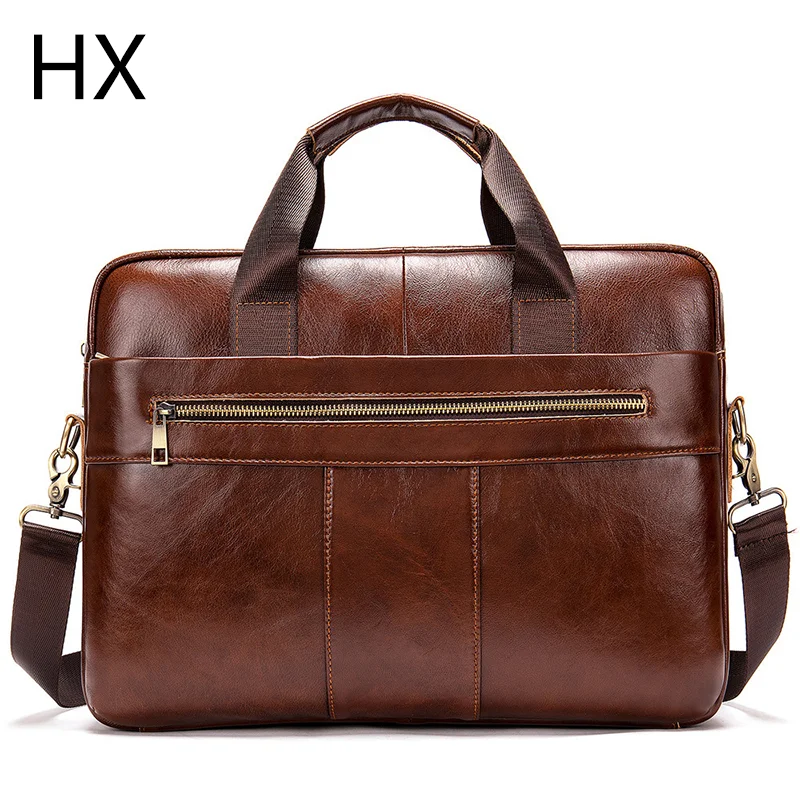 Портфель мужской кожаный деловой, сумка для ноутбука из первого слоя, вместительный мессенджер в стиле ретро, саквояж на плечо