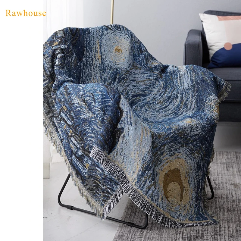 
 Rawhouse Ван Гог Звездная ночь тканые хлопковые пледы гобелены для украшения дома дивана  