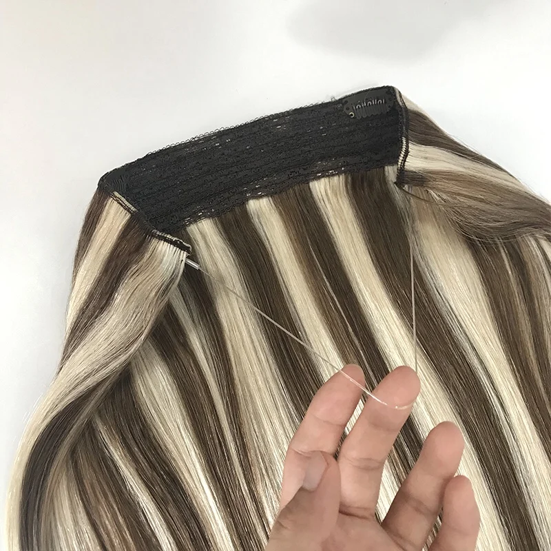 Findvirginhair в наличии рыболовная леска 100% человеческая обертка вокруг светлой прямой волнистой проволоки зажим для наращивания волос двойное натяжение