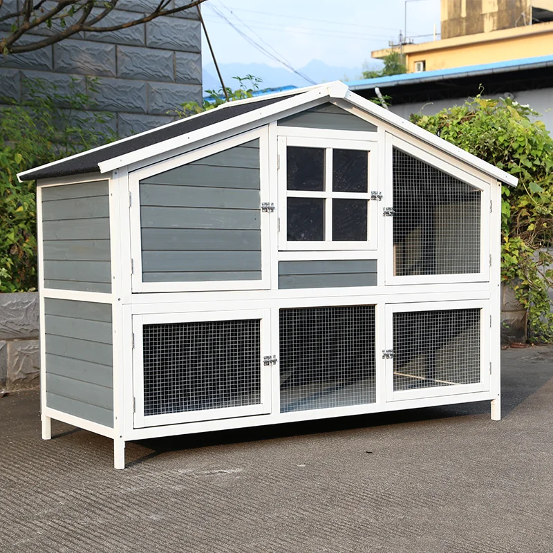 XKP Wholesale Cheap Pet Supplies Wooden Rabbit Hutches Rabbit Cage for Sale Grey Outdoor Waterproof Pet House