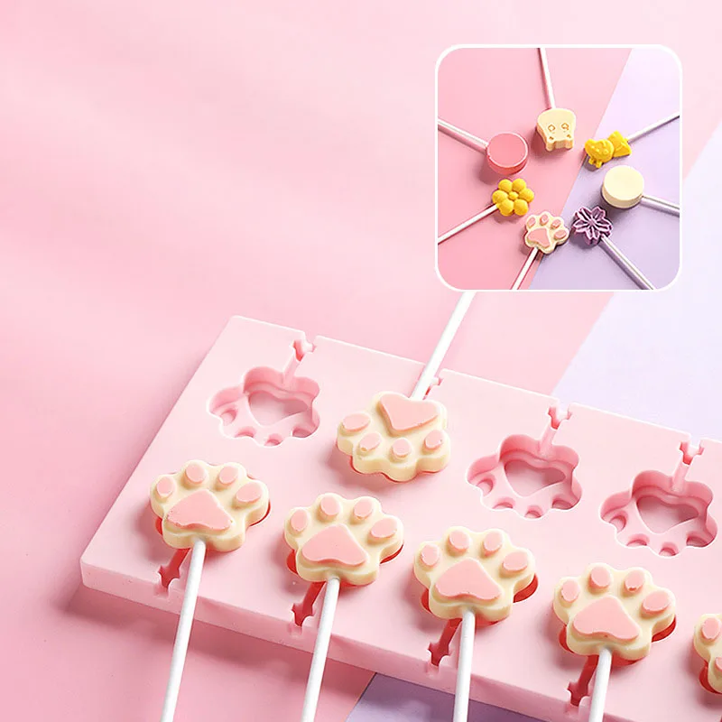 Wholesale Kitchen Items Baking Tools Dinosaur Flower Animals Shapes Hard Candy Chocolate Mould 12 Holes Silicon Lollipop Molds
