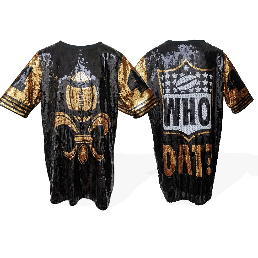 YIZHIQIU 2XL New Orleans Black and Gold Saint sequin football jersey