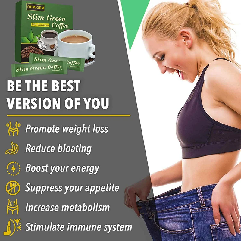 Fast Diet Coffee Factory Halal GMP natural burning-fat de-tox instant powder slim green coffee with Ganoderma