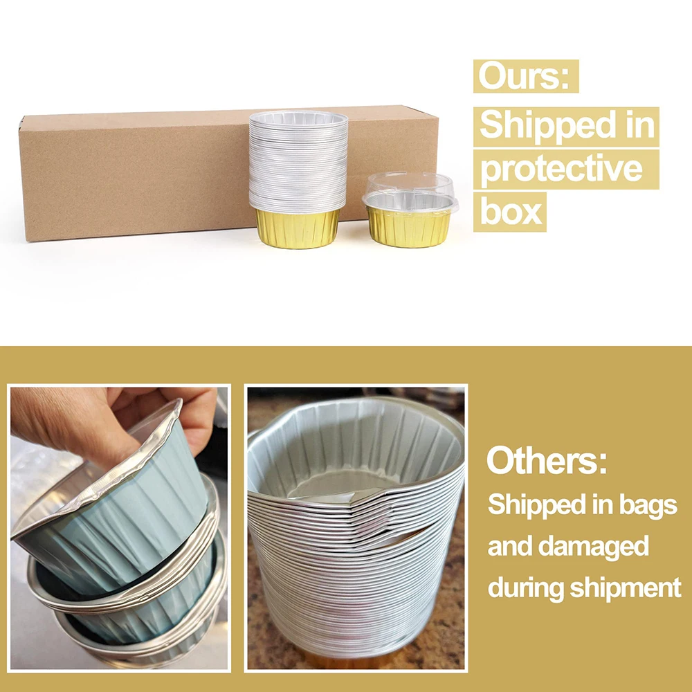 5oz/125ml Mini Aluminum Foil Baking Cupcake Creme Brulee Cupcake Liners Desert  Pans Flan Mold Container with Lid
