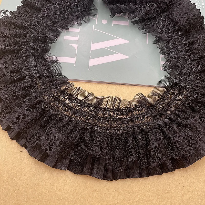 Stock 7.5CM wide color elastic folding lace skirt cuff lace trim black