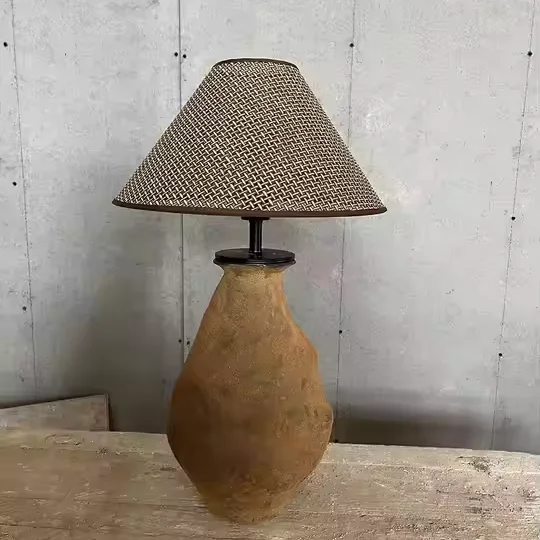 Dark earth color Irregular vase design high quality Wabi-sabi high level style Ceramic table lamp as home decoration
