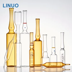 LINUO ISO 1ml 2ml 5ml 10ml 20ml Pharmaceutical Cosmetic Glass Packaging Clear and Amber Medical Glass Ampoule for Injection