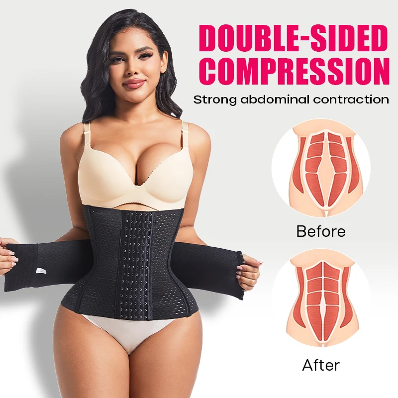 Fajas Colombianas Double Compression Waist Trainer Adjustable Zipper And Hook-Eyes Bone Women Body Shaper Flat Belly Corset