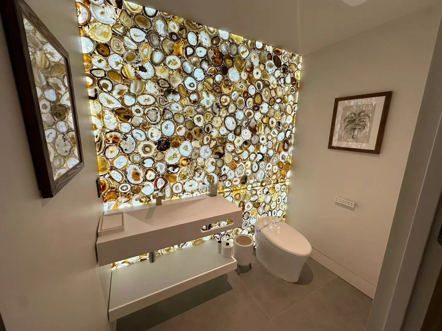 Translucent Backlit Natural Agate Slab with Glass Panel Customized Backlit Brown Agate Gemstone Stone Slabs