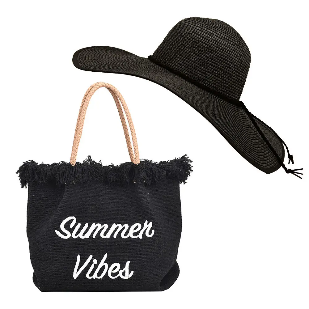 Ruimantike Womens Travel Holiday Island Summer Vibes Lady Beach Hat And Bag Set
