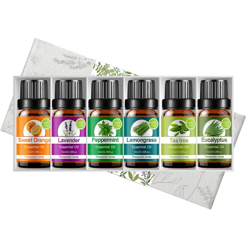 OEM 6pcs Massage Aromatherapy Essential Oils Therapeutic Grade 10ml Pure Plant Ingredients Essential Oil Set