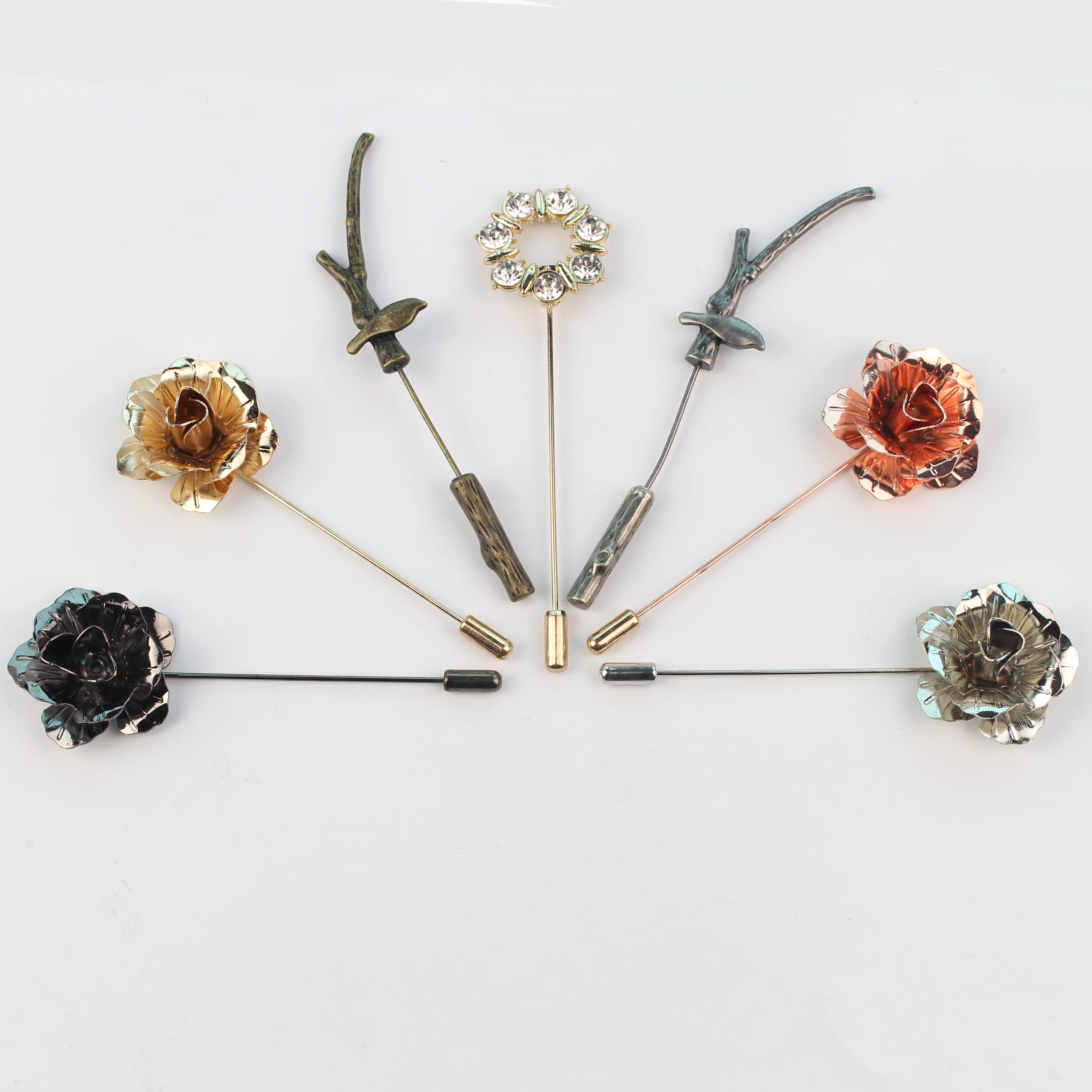 Улучшенная Мужская Ретро брошь в виде Золотой ветви листьев и цветов, булавки для воротника, аксессуар для костюма, булавка со стразами, мужской аксессуар для костюма