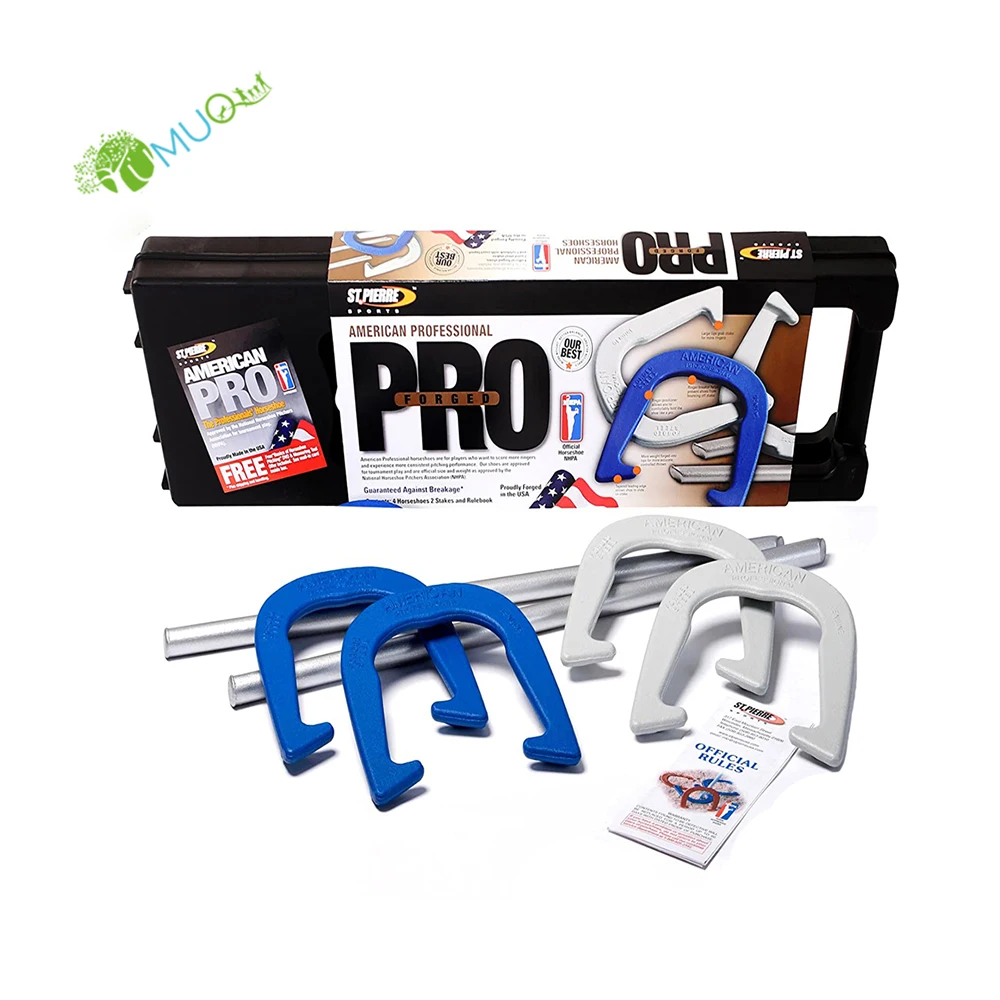 YumuQ Solid Steel Horseshoes Game Set Includes HorseShoes, Stakes for Family, Kids and Adults Outdoor Yard and Garden Lawn Games