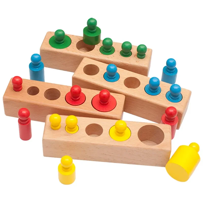 Colorful Wooden Socket Blocks Creative DIY Educational Grasp Cylinder Toy Modern Construction Cube Sets with Animal Themes