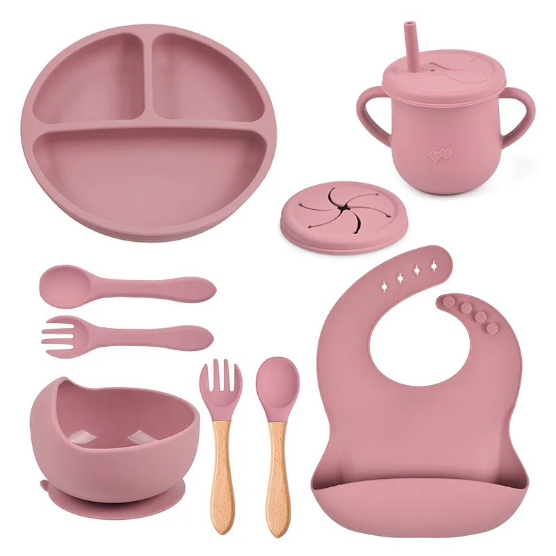 Hot Selling 2024 Baby Eating Feeding Set Silicone Utensil Products Infant Bowl Plate Spoon Feeding Sets for Toddler