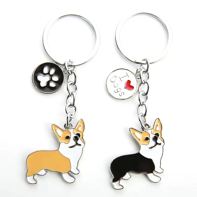 Fashion Cartoon Promotional Cute Pet Dog Metal KeyChain Enamel I Love Dog Gold Bells Golden Retriever Samoyed Dog Key Chain