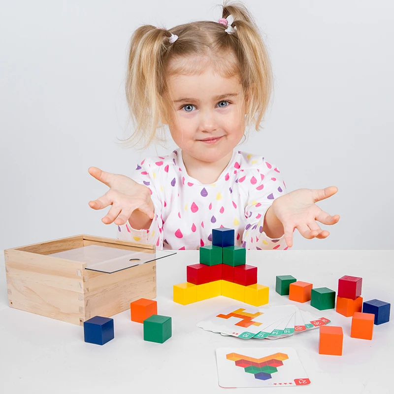 Wooden Blocks Set Wooden Color Matching Block wooden jigsaw puzzle space 3d 50 pieces cube