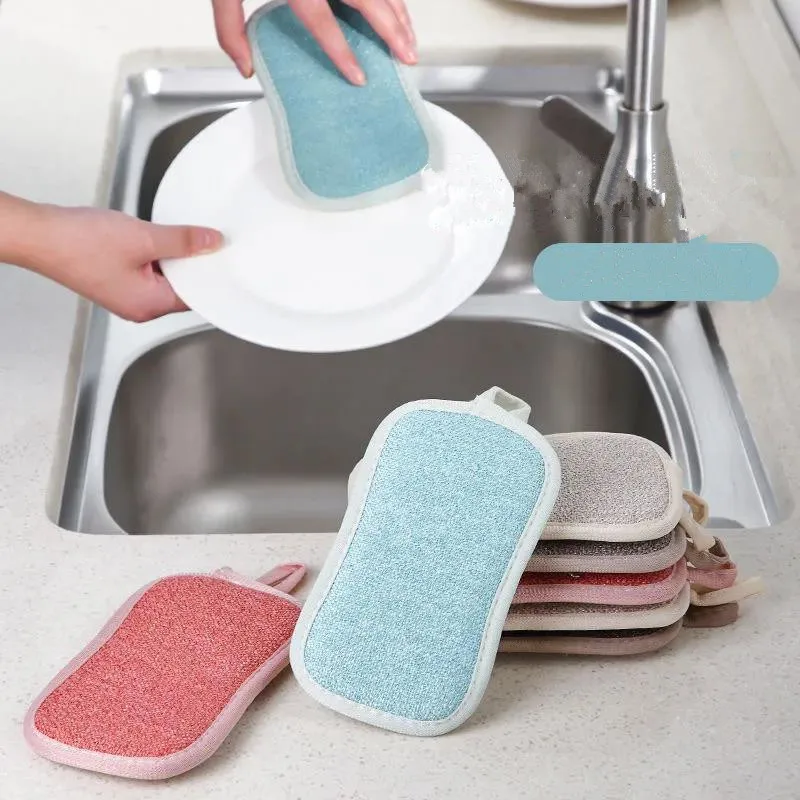 Kitchen scouring pad with handle Double Side Sponges Scourer Non Odor Dish Scrubber Brush Great for Non Stick Pans Pots