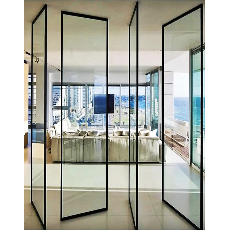 Villa living room partition door array center rotating glass shaft door the whole row of tempered glass doors inside the house