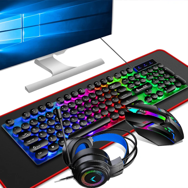 4 in 1 RGB wired gaming keyboard Mouse and headset mousepad gamer keyboard 4 piece set combo kit