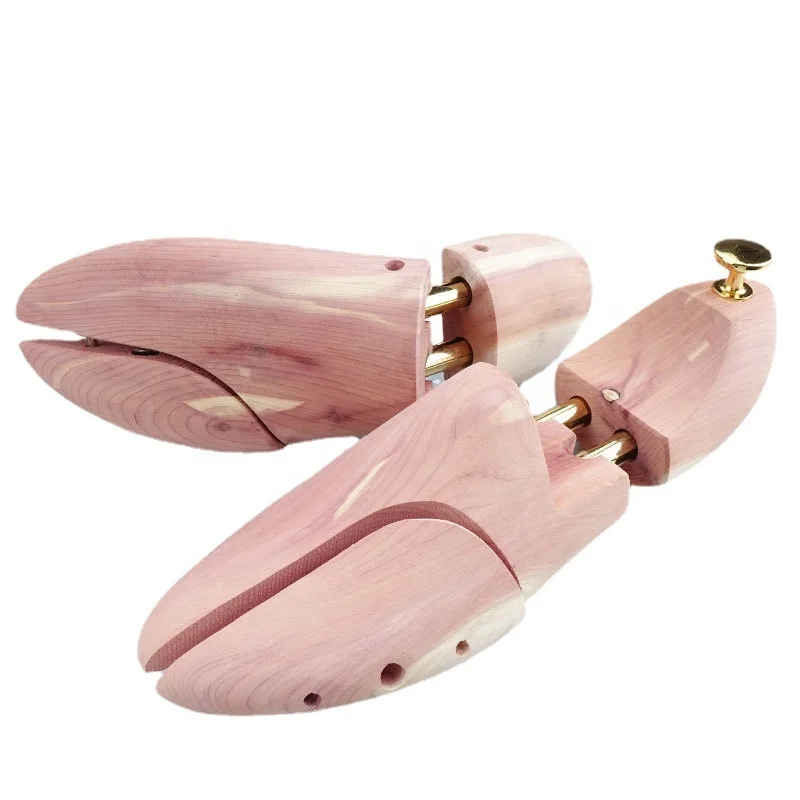 Twin tube cedar style adjustable wooden shoe tree for men