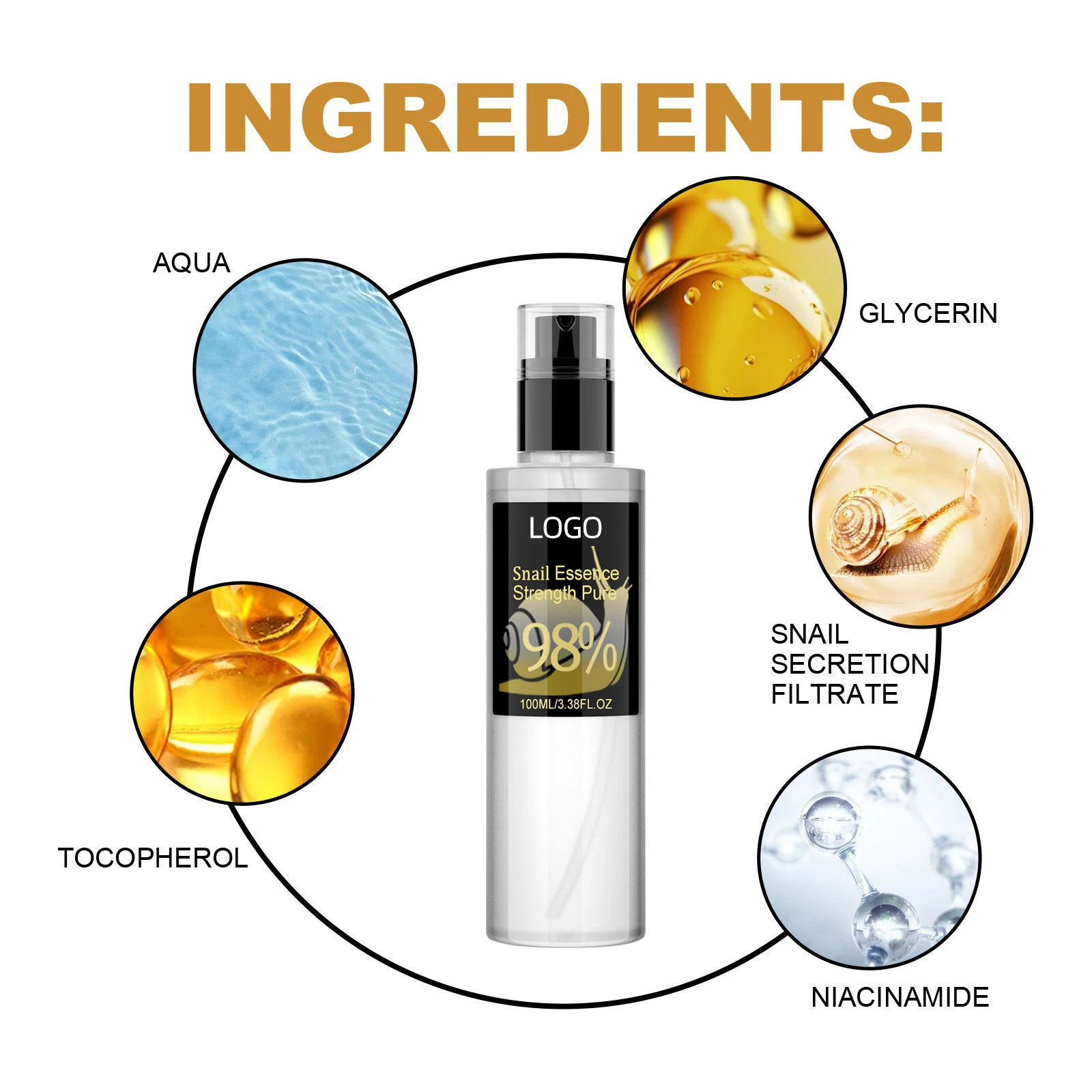 Customized Korea Cosmetic Anti Aging Face Serum Natural Organic Remover Wrinkle Snail Essence Liquid Collagen Facial Serums