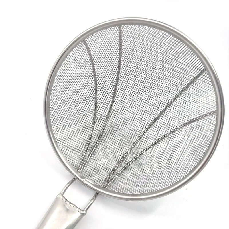 kitchen accessories Mesh wire skimmer fry basket stainless steel colander with long wooden handles