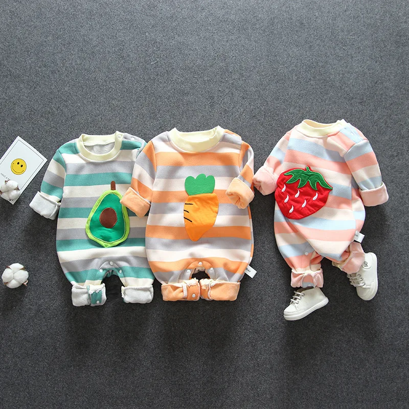 Spring and autumn baby clothes long-sleeved one-piece cartoon plus velvet baby boy cute romper