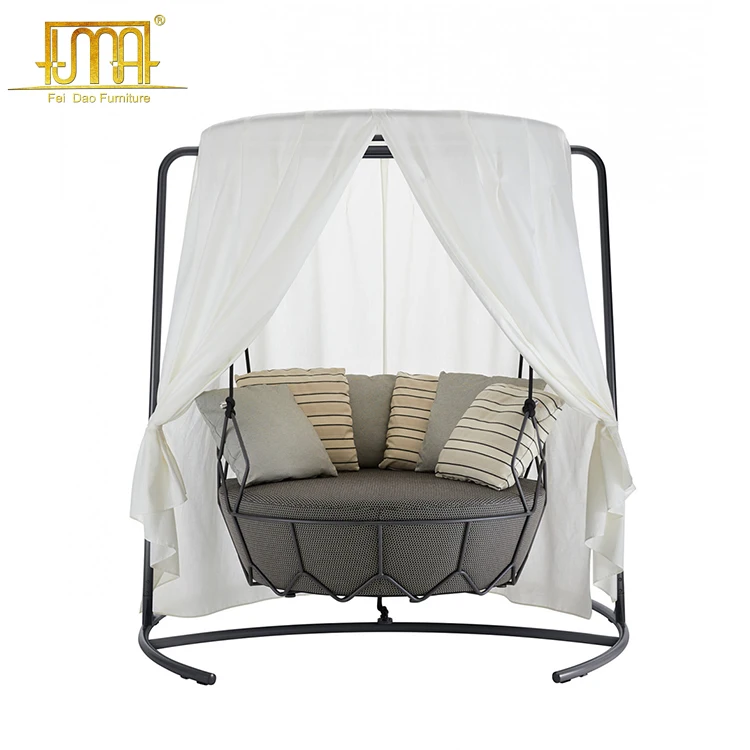 Outdoor Garden Aluminum Frame Single Hanging Round Swing Bed