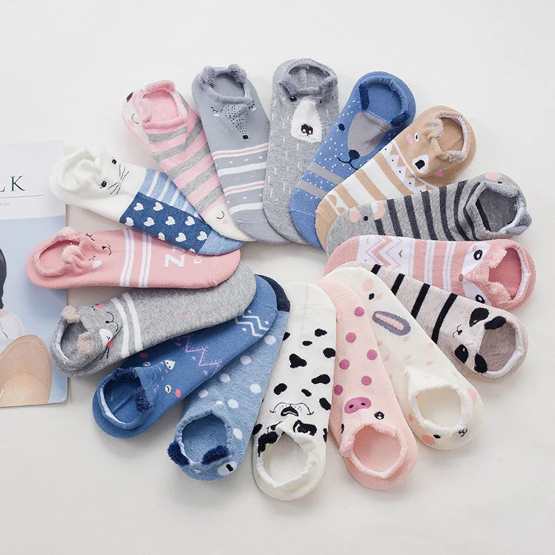 Wholesale Many Design Girls Cute  Animal Ears Ankle Socks Cartoon for Lady Cotton Women