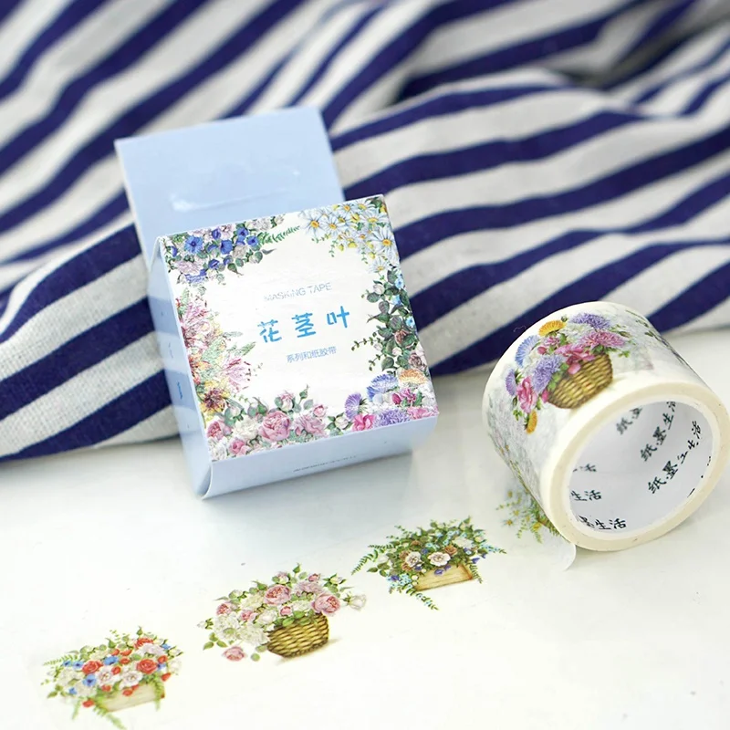 Flower stems and leaves and paper tape single boxed small fresh flowers ledger diary periphery DIY decoration can tear stickers