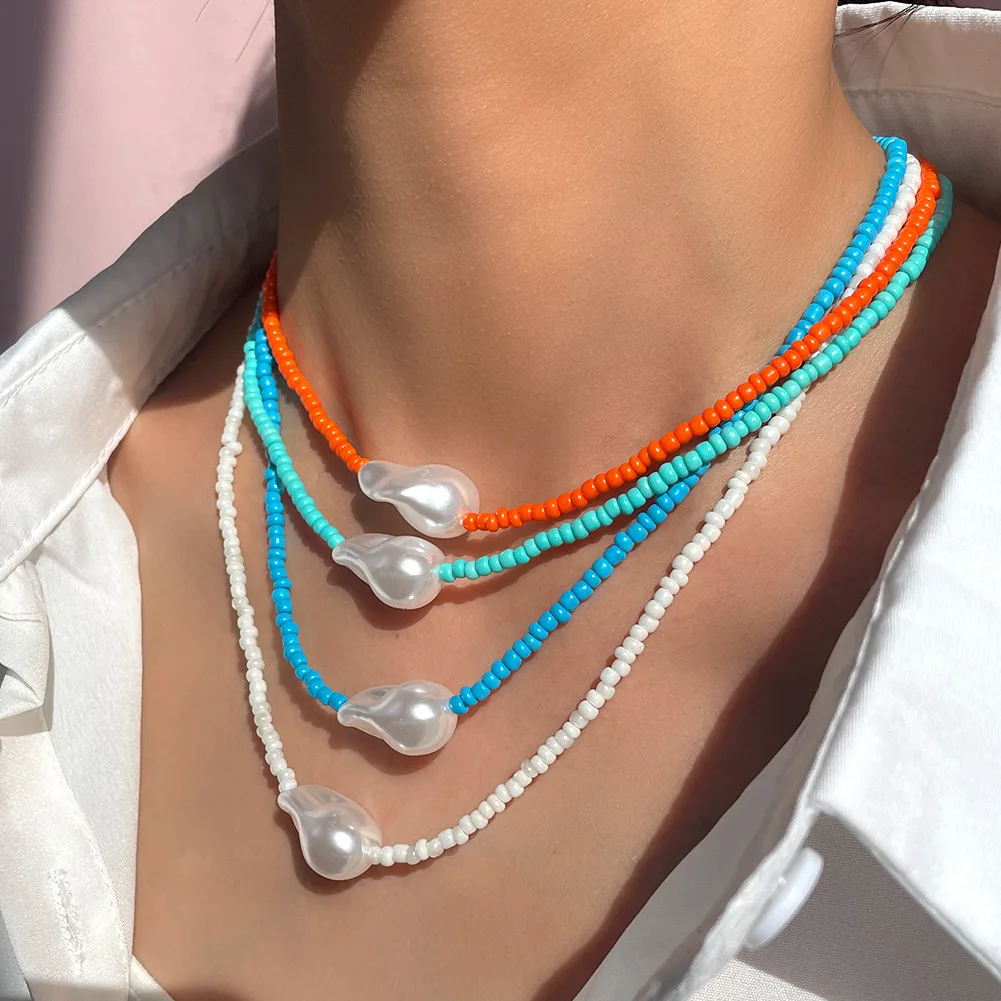
Women Fashion Sweet Jewelry Natural Freshwater Irregular Pearl Necklace For Lady Rainbow Color Seed Beads Pearl Necklace 