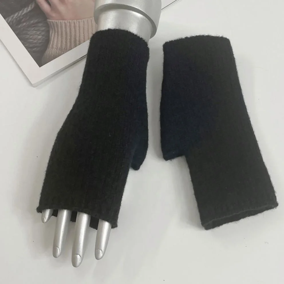 Ruizi Soft Warm Knitting Arm Gloves Writing Fingerless Mittens Thicken Wool Guantes