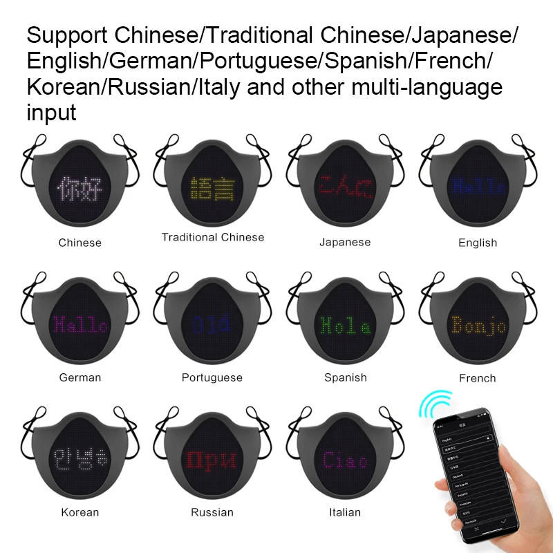 
2021 New Coming APP Control Luminous Programmable Scolling Message Display screen Silicone Masks with blue tooth 