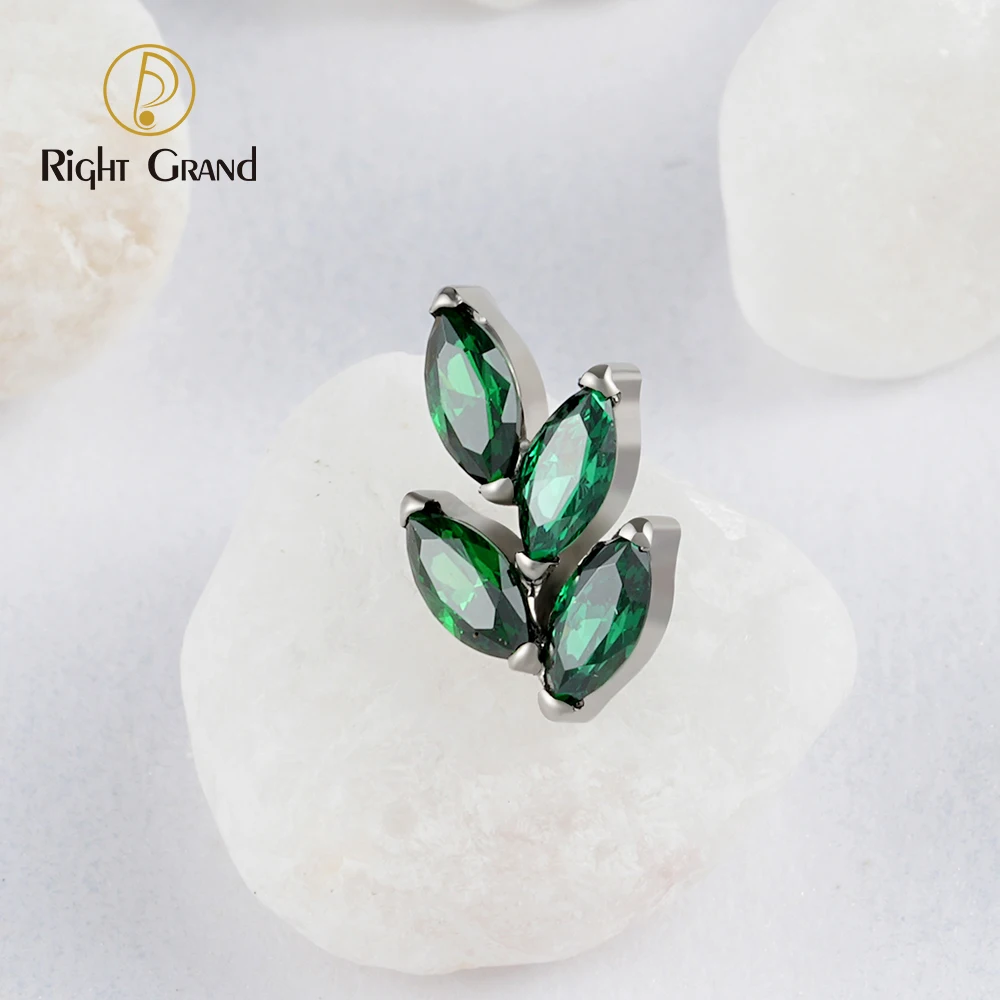 Right Grand ASTM F136 Titanium 16G Marquise CZ Leaf Shaped Cartilage Helix Conch Lobe Ear Piercing Flat Back Earring
