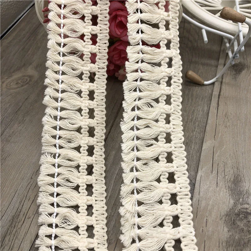 In Stock 4.5 CM White 21S Eco Friendly Cotton Crochet Fringe Trim Tassel Trimming For Sewing Blanket Curtain