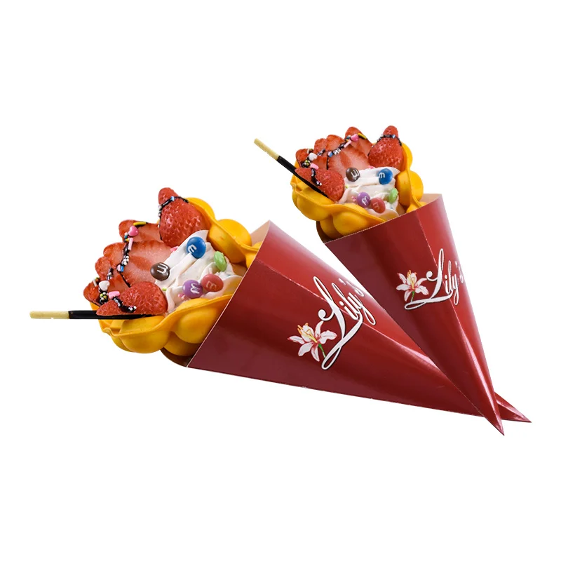 Food Grade Biodegradable Triangle Egg Waffle Packaging Takeout Takeaway Pizza Cone Crepe Packaging Box Crepes Holder