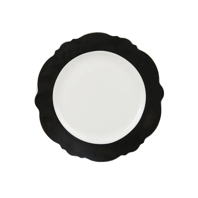 Luxury dinnerware bulk restaurant gold rim ceramic dinner set for wedding