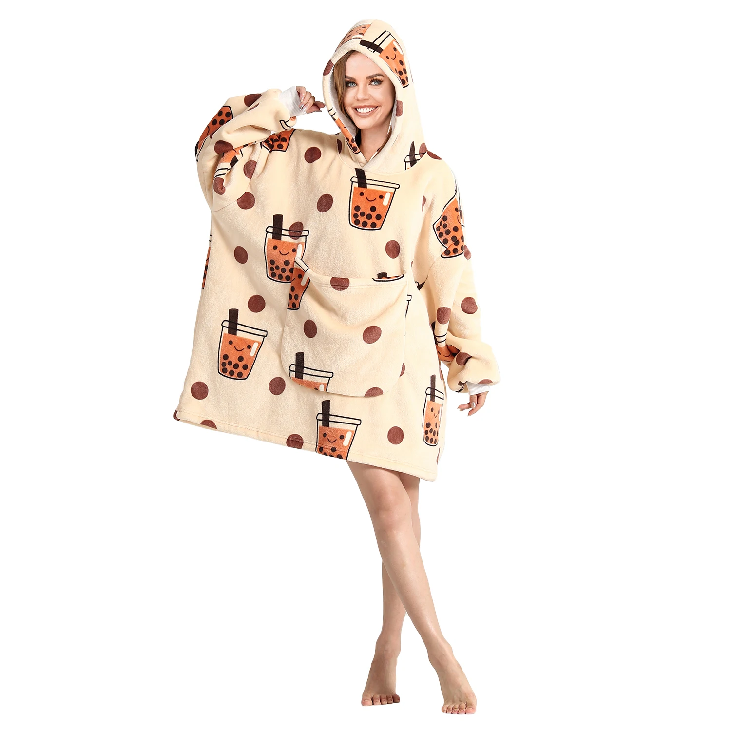 Wholesale  custom Luxury  hooded  flannel sherpa  customize oversize  sweatshirt hoodie wearable blanket