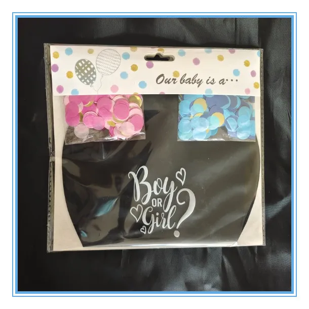 LEMON 36 Inch Baby Gender Reveal Big Black Balloons with Pink and Blue Heart Shape Confetti Packs for Boy or Girl Party Supplies