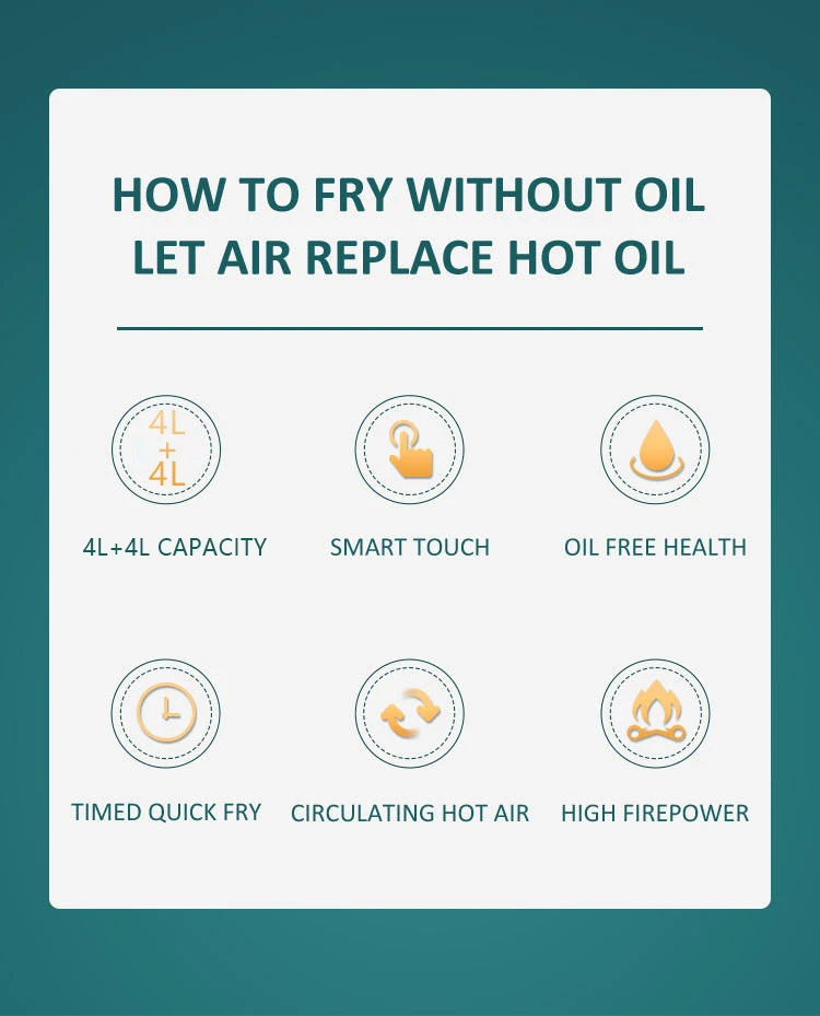 YYZG-800 Modern 2200W Max Power Electric Air Fryer Smart Digital Stainless Steel Double Touch Screen Oil-Free Cooking Accessory