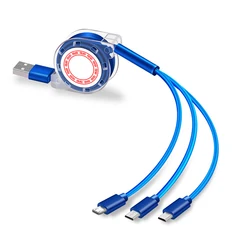 TPE 3-in-1 Retractable Usb Cable 3 in One Cable 3 IN 1 Usb Fast Charging Cable For huawei samsung