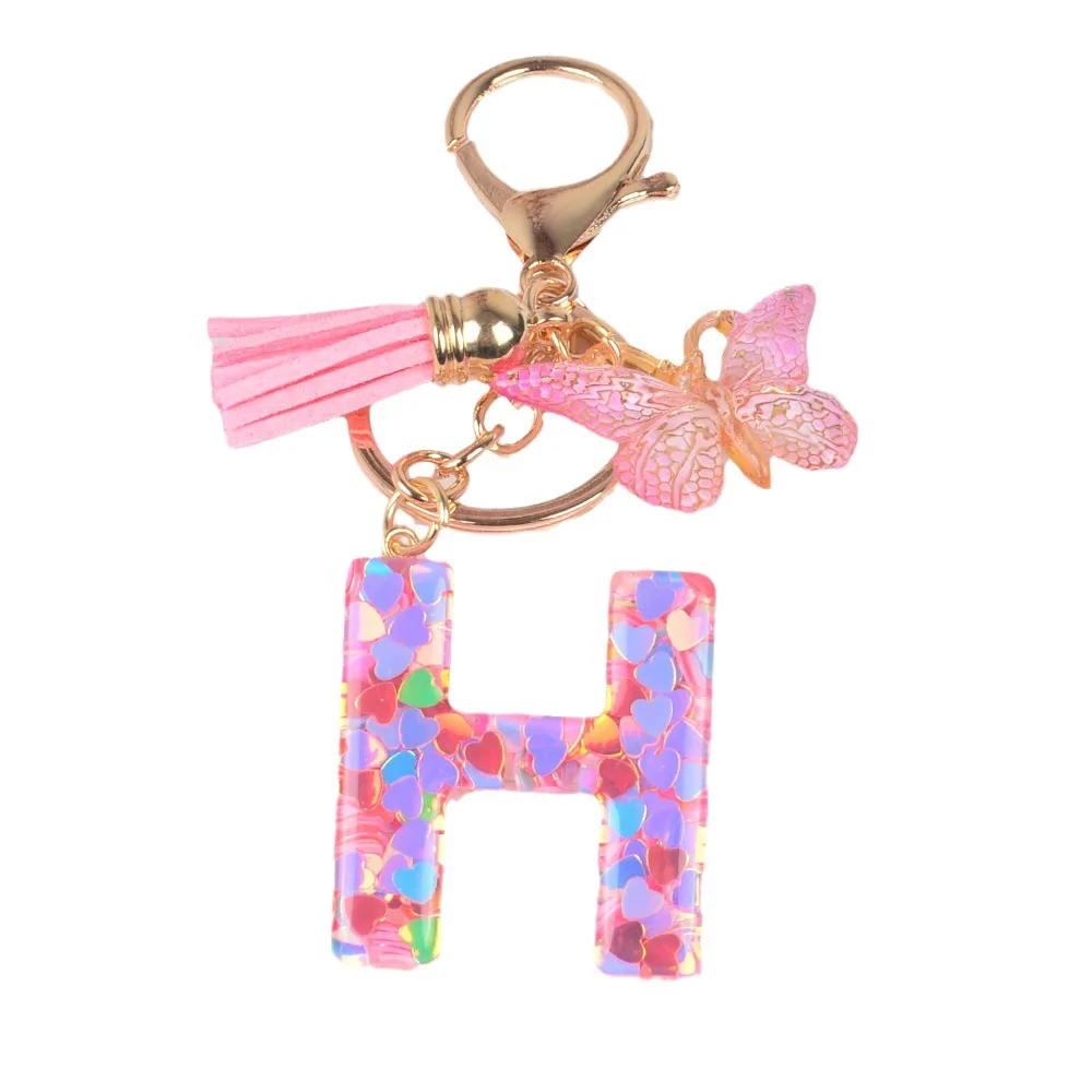 Wholesale Acrylic 26 English alphabet Pendent Tassel Key chain Girls gift Colorful letter keychain
