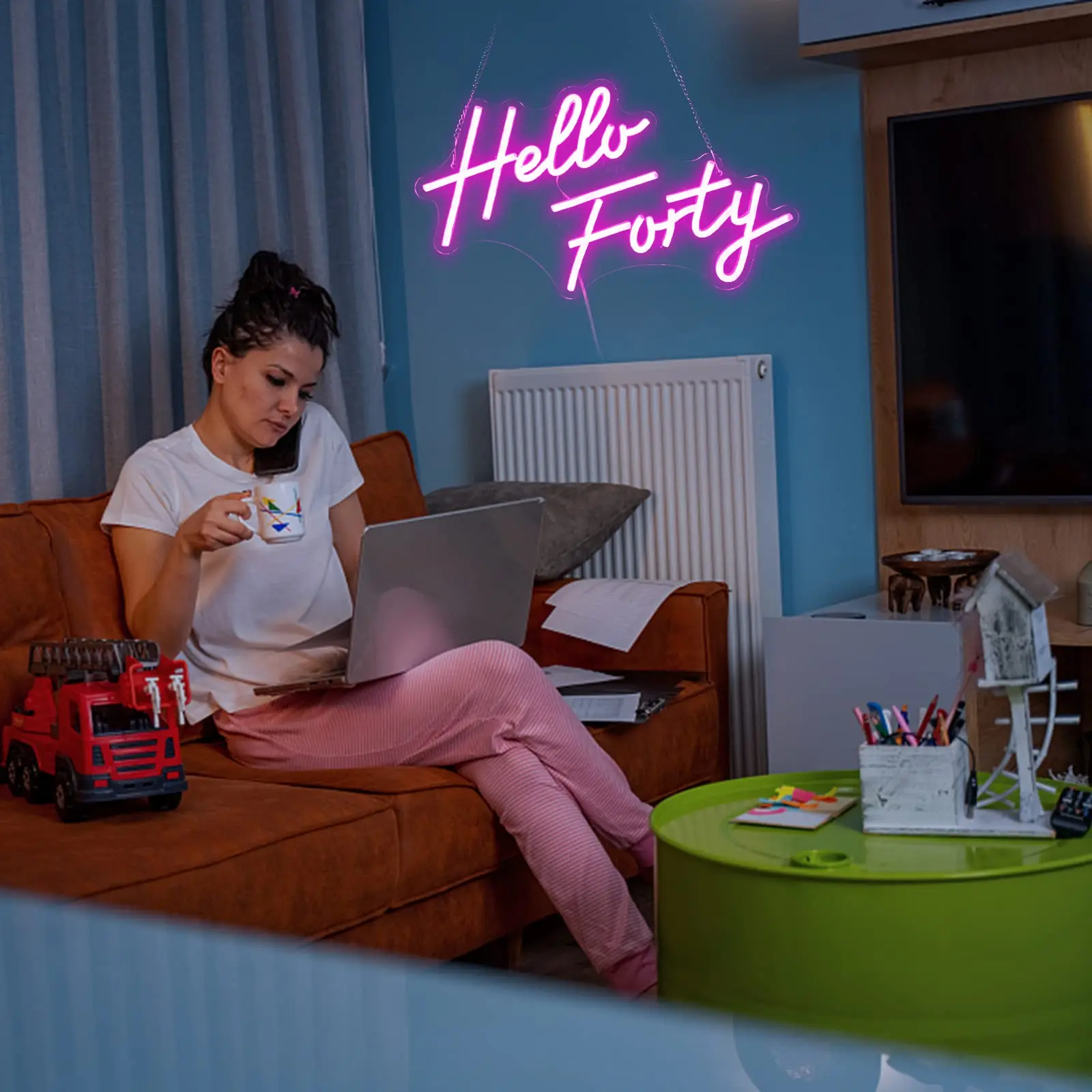 Hello Forty Neon Sign 40th Birthday Dimmable Neon Sign Pink Letters Neon Lights For Bedroom Decor USB Hanging Sign For Home
