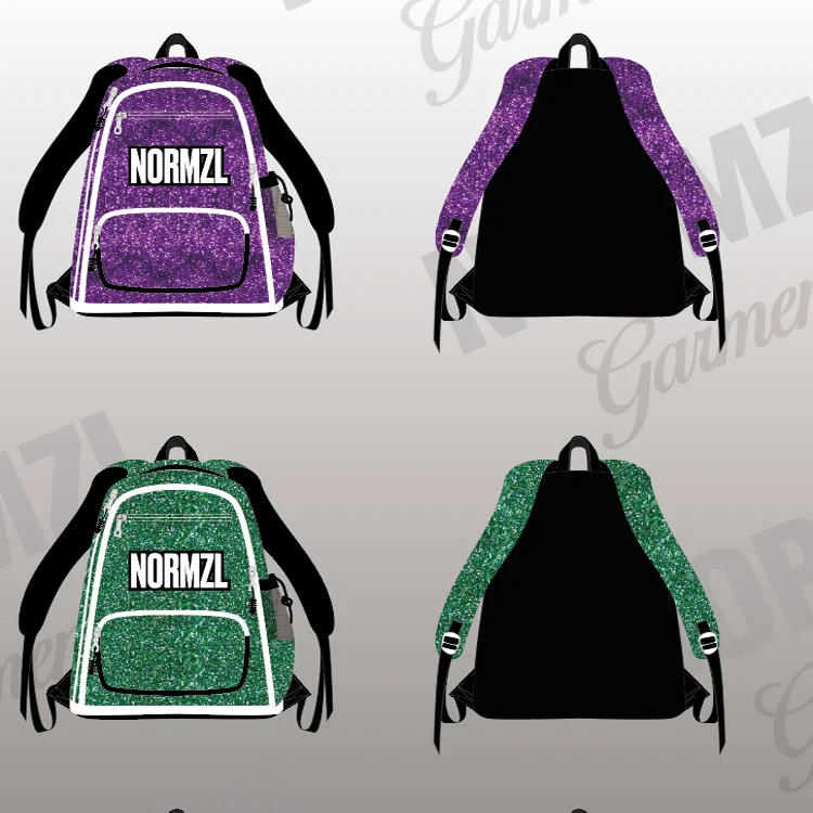 Normzl custom design embroidery logo glitter girls cheerleader cheer cheerleading bag backpack