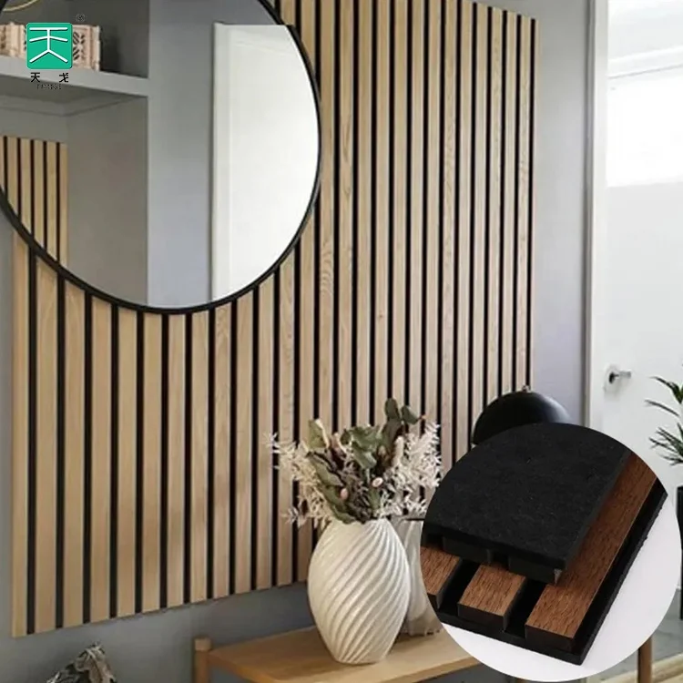 Tiange Mdf Wooden Polyester Acoustic Wall Natural Oak Soundproof Board Acoustical Slat Panel Sheets
