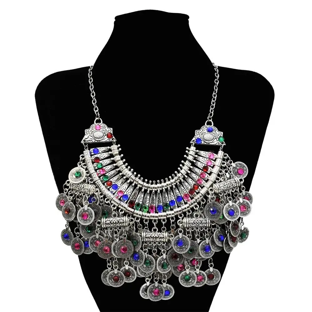 Fashion jewelry set turkish coin necklace with colorful stones and Earrings